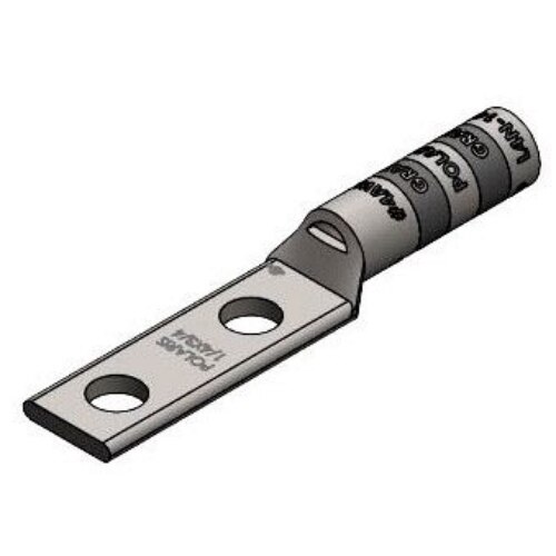 Lug, Long Barrel, 2 AWG Solid / 4 AWG Code, 2 hole, 1/4