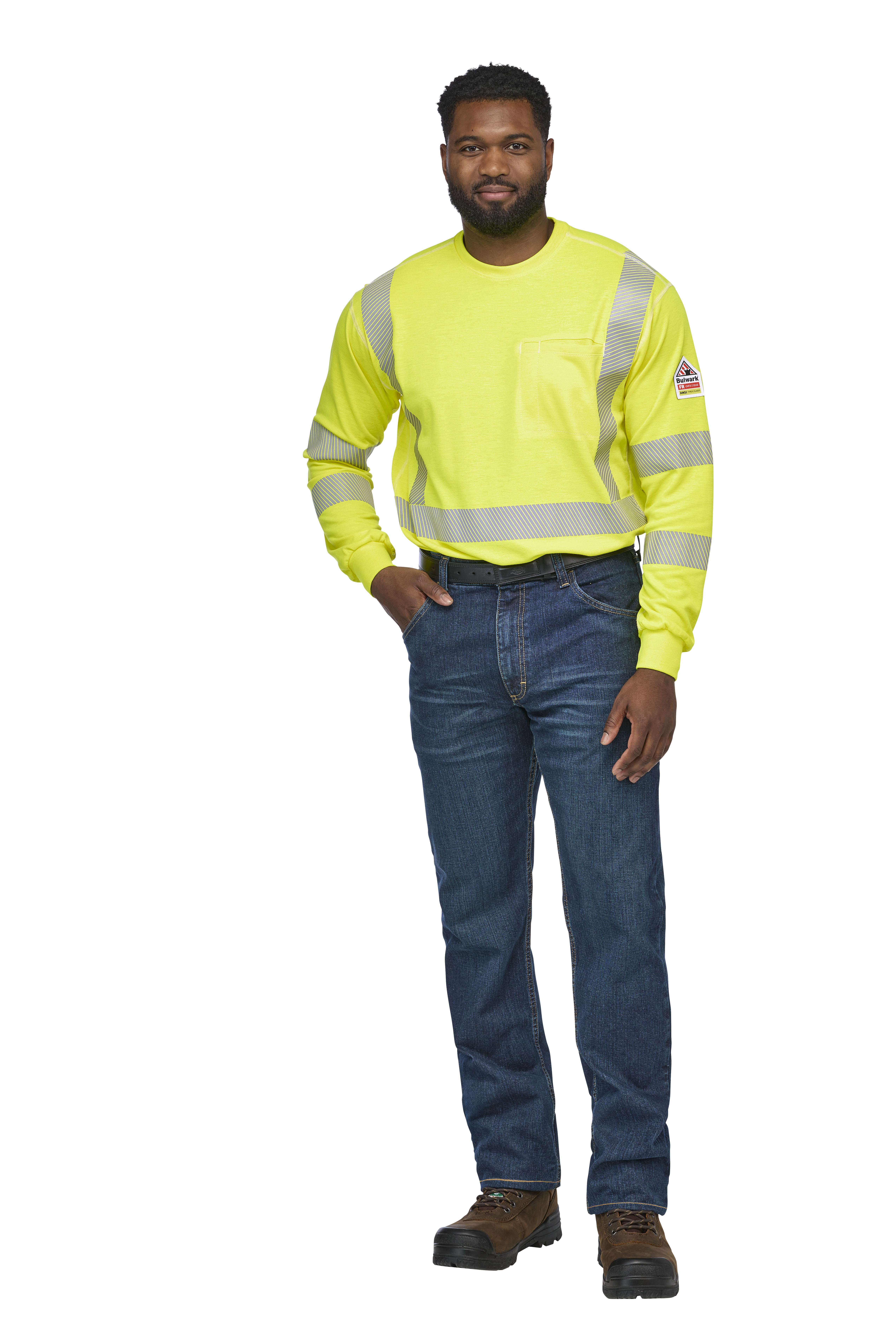 Bulwark® Men's Lightweight FR Hi-Visibility Long Sleeve T-Sh from GME Supply