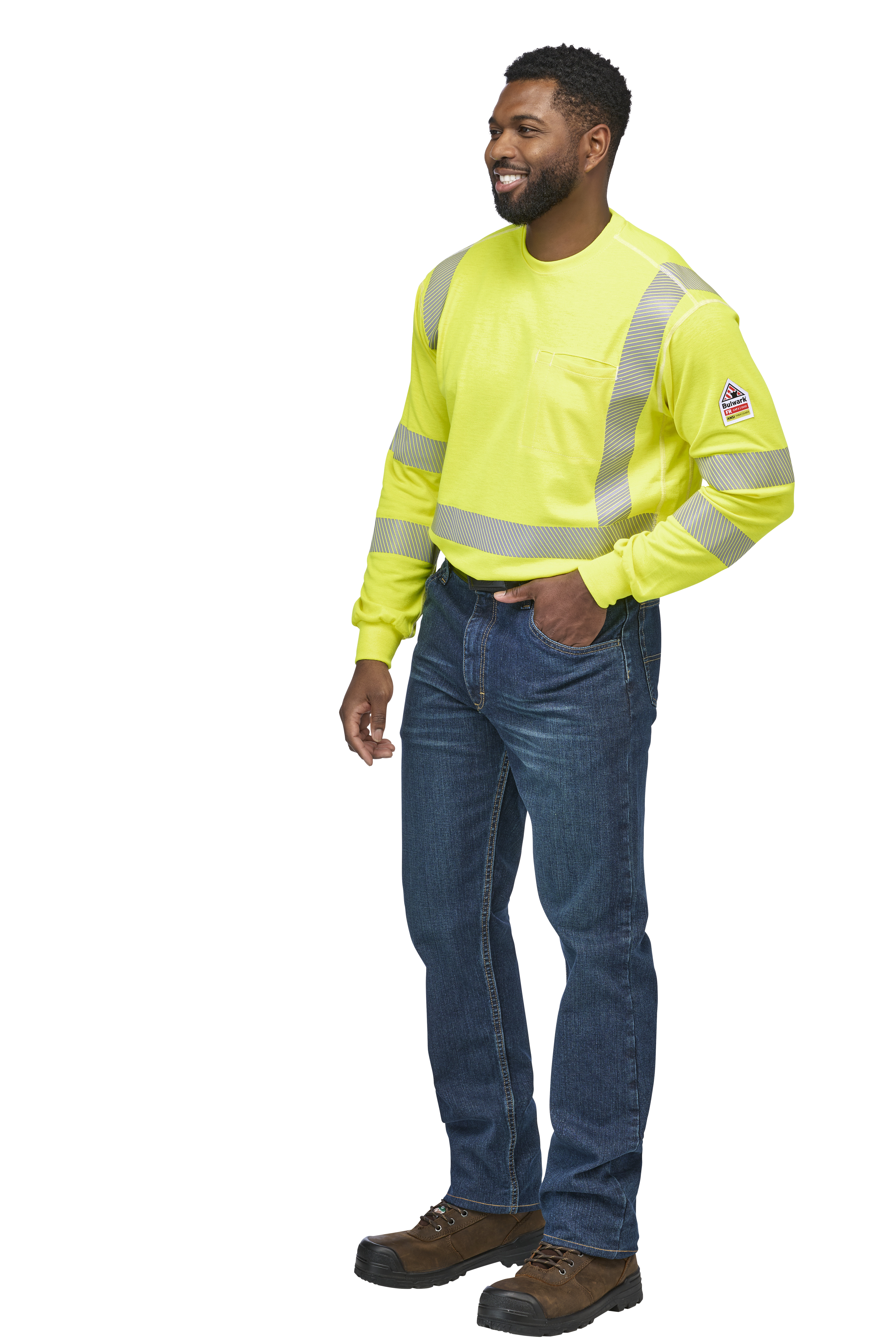 Bulwark® Men's Lightweight FR Hi-Visibility Long Sleeve T-Sh from GME Supply