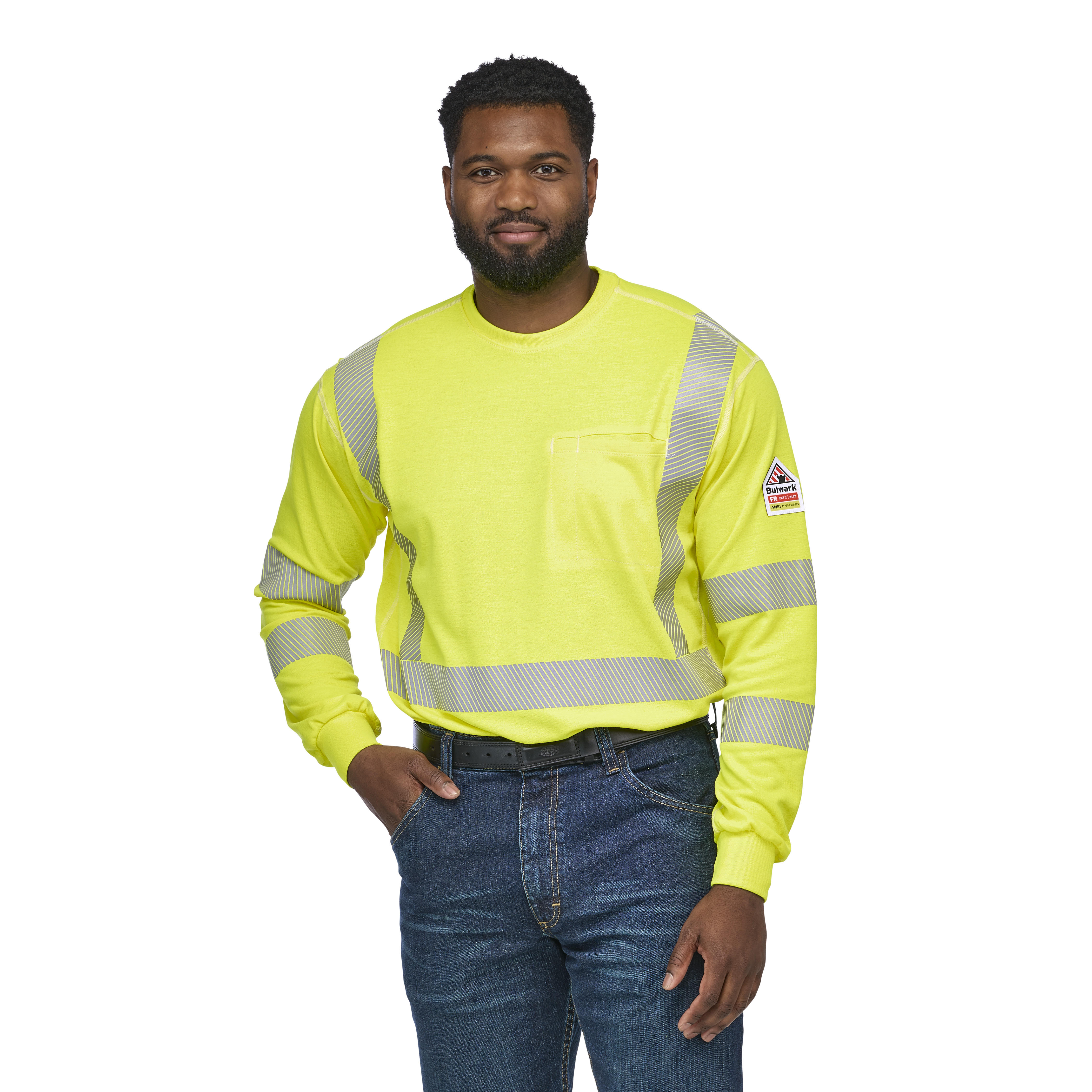 Bulwark® Men's Lightweight FR Hi-Visibility Long Sleeve T-Shirt