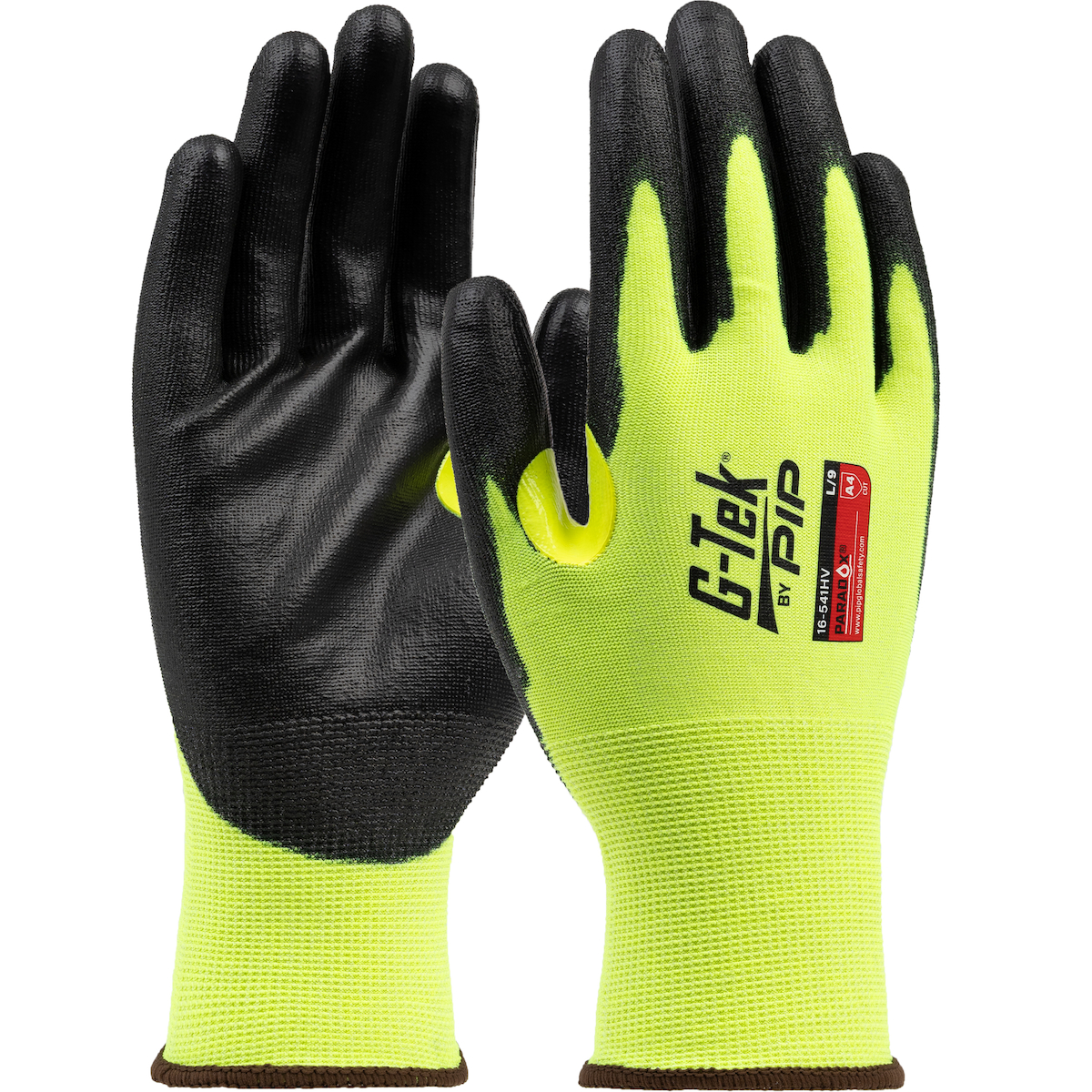 Hi-Vis Seamless Knit PolyKor® Blended Glove with Polyurethane Coated Flat Grip on Palm & Fingers - 21 Gauge - Touchscreen