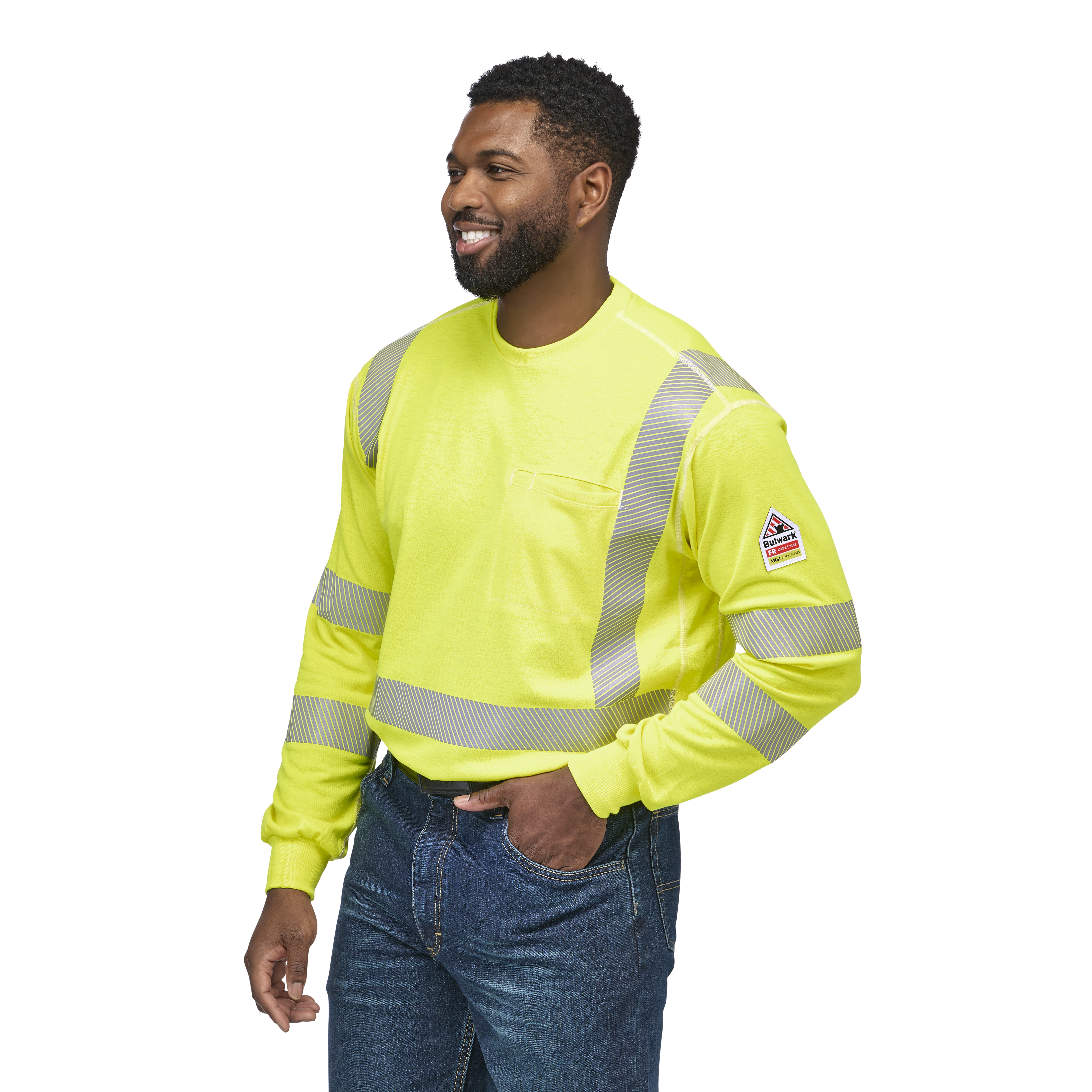 Bulwark® Men's Lightweight FR Hi-Visibility Long Sleeve T-Sh from GME Supply